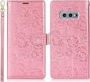 Phone Filp Case Compatible with Samsung Galaxy S10e Wallet Case, PU Leather Magnetic Snap Flip Folio Case with Card Holders Kickstand & Lanyard Shockproof TPU Inner Shell Phone Cover Compatible with S