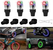 AJAR Tire Wheel Lights, 4-pack Solar Energy Motion Sensors Flashing Colorful Gas Nozzle LED Tire Schrader Valve Cap Lights Lamp Bulb Waterproof for Car Auto Motorcycles Bicycles