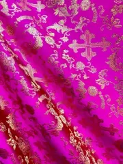 FUCHSIA PINK GOLD FLORAL CROSS METALLIC BROCADE FABRIC (60 in.) Sold By The Yard