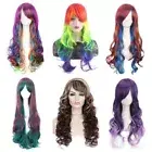 Rainbow Halloween Colored Wig Ombre Synthetic Wig Long Wavy Wigs Women