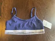 Calvin Klein Girls Modern Cotton Unlined Bralette Navy Blue White NWT 7/8 7 8