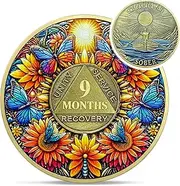 Delicate Sunflower 9 Month Sobriety Coin - One Day at A Time 270 Day AA Sobriety Chip - Recovery Butterfly NA AA Chips and Medallions - 1-40 Years Living Clean Alcoholics Anonymous Gifts for Men Women