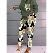 Women's Fashion Streetwear Daily Pants Sets Long Sleeve Crew Neck Graphic Color Block Letter Print Casual Daily Black White Red Spring Regular Fit