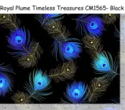 Royal Plume Metallic accents cotton quilt fabric Timeless CM1565 Peacock feather