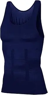 [Generic] Men's Basic Soft Slimming Body Shaper Vest Compression Shapewear Tank Tops Slim Fit Sleeveless Gym Tanks, Navy Blue, Large