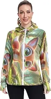 [RPLIFE] Cute Fox Big Eyes Workout Hoodie Upf 50+, Long Sleeve Zip up Outdoor Clothes