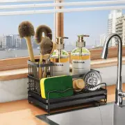Sponge Holder for Kitchen Sink, Sink Caddy with Removable Brush Holder, Black