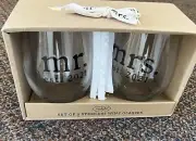 Mud Pie E2 Wedding 16oz Mr. & Mrs. Est. 2021 Wine Glasses Set