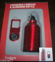 RED CARABINER COMPASS & 12 OUNCE ALUMINUM BOTTLE SET. GREAT FOR BIKING, HIKING!