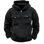 Men's Hoodie Quarter Zip Hoodie Fleece Hoodie Tactical Black Hooded Plain Pocket Sports Outdoor Casual Daily Streetwear Cool Casual Winter Spring Fall Cloth