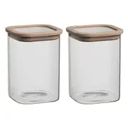 2x Ecology Store Square 1.1L/15cm Glass Canister w/ Lid Container Storage Clear