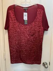 NWT - Women's Cherry Red/Wine Front Sequined Top -XL