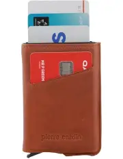[PIERRE CARDIN] Leather Smart Slide Card Holder Tab Wallet in Cognac