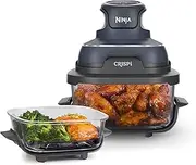 [NINJA] CRISPi Portable Air Fryer, 3.8L & 1.4L, 4 in 1, Air Fry, Roast, Keep Warm, Recrisp, Space Saving, Compact Design, 2 Removable Glass Containers and Lids, 1700W,
