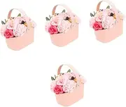 TOVINANNA 4pcs Box Portable Flower Basket Birthday Women Bouquets Fake Rose Petals Artificial Flowers Soap Basket Rose Bouquet Bath Soap Valentines Decorations Wedding Decoration Pink Ribbon