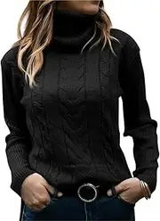 [NAVYN] High Neck Knit Sweater for Women Fall Winter Long Sleeve Soft Warm Knitted Pullover Womens Christmas Sweaters Tops(Black,S/Small)