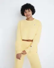 Champion Women's Reverse Weave Cropped Cut Off Crew Men's Fit Buttered Popcorn W