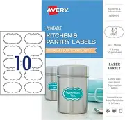 Avery Printable Assorted A5 Kitchen & Pantry Labels for Laser & Inkjet Printers - Food Storage Stickers - Kitchen Storage & Organisation - Textured Design, 60 x 34 mm, 40 Labels / 4 Sheets (AE9001)