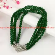 4 Rows Natural 2x4mm Green Faceted Jade Rondelle Gemstone Beads Bracelet 7.5"