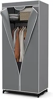 Giantex Fabric Wardrobe, Portable Single Clothes Closet w/Hanging Rail, Foldable Garment Storage Cabinet Space Saving Organizer for Bedroom Cloakroom Dorm, 75 x 50 x 172cm (Gray)