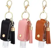 [oruola] 3 Pcs Hand Sanitizer Holder Keychain,30 ml Small Hand Sanitizer Keychain,Mini Keyring Hands Sanitiser for Travel Lotion Liquid Soap Shampoo (Black Pink Brown)