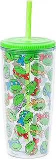 Silver Buffalo TMNT Multi Face Pattern 20oz Spill Resistant Plastic Tumbler