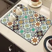 Retro Quick-Drying Water-Draining Mat for Kitchen Bar Countertops - Absorbent Non-Slip Dish Drying Mat for Sink, Coffee Bars & Bathrooms (I,50*60cm/19.7in*23.6in)