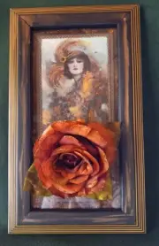 Original Artisan One Of A Kind FLAPPER W ROSE Dimensional Wall Art Framed #D