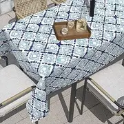 Outdoor Rectangle Tablecloth, 60×84 Inch Water Repellent Picnic Table Cover with Umbrella Hole Zipper for Patio Family Meal , Boho Geometry Blue