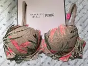 Victoria's Secret Pink Lace Date Push Up Padded Bra Beige Palm Floral 32C NWT
