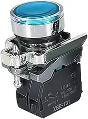 1NO1NC XB4BW34B1C 33B1C Round Flat Head Button with Light Start Stop Normally Open Normally Closed self-Reset Switch(Blue,110V)