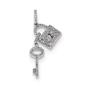 14k White Gold Real Diamond Lock and Key Pendant