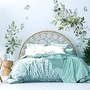 VePret Plant Wall Decals, Removable Fresh Plants Wall Stickers Green Hanging Leaves Flowers Vines Wall Murals for Bedroom Living Room Nursery Wall Decor Wall Art as Decorations Peel and Stick