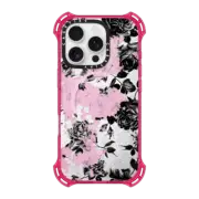 iPhone 16 Pro Bounce Case MagSafe Compatible Black and White Roses Flowers Pattern in Crackling Paint on Transparent Background