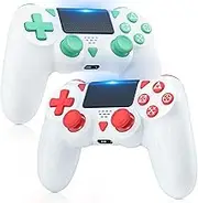 Powtree 2 Pack Wireless Controller for Ps-4, Bluetooth Gamepad with Enhanced Dual Motor Shock/6-Axis Sensor/Turbo/Touchpad/Audio for Ps-4/P4 Pro/P4 Slim/PC - Green+Red Button