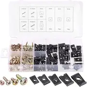 Rustark 170 Pcs U-Clip and Screw Assortment Kit 9 Sizes Auto Car Clips Fasteners with Screws Set in Store Case for Bumper Dash Door Panel Interior