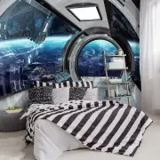 Large 91"x65" Spaceship Fabric Wallpaper Mural for Living and Children's Rooms