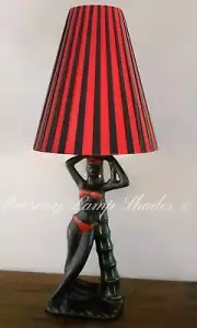 PLASTIC RIBBON RED & BLACK STRIPE LAMPSHADE LARGE TALL CONE* BARSONY LADY LAMP
