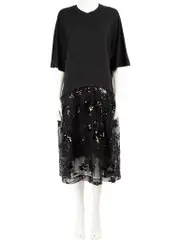 Black Floral Sequin Midi Dress