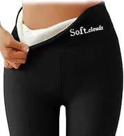 [GTWEPZ] Goodwillbrave Lambskin Winter Leggings,Stretchy Thermal Tummy Control High Waist Tights,Plus Size Soft Clouds Fleece Leggings for Women (M,Black)