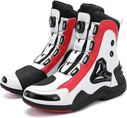 QIeAny Waterproof Motorcycle Boots(37-47), Collision Avoidance/Breathable, Elastic Lock/Easy Put on Take Off, Shift Pad/Anti-slip, For All Seasons Racing Touring,47,White