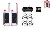 Motorola T478 Red Cross Two Way Radio 4-PK Walkie Talkies Dual Charger Earpieces