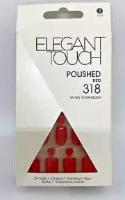 Elegant Touch Nail Art 24 Pack Red Polished Artificial Nails Adhesive Short