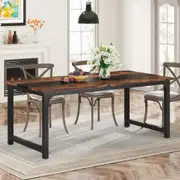 71x31.5 Dining Table for 6-8, Industrial Kitchen Table with Metal Legs, Brown