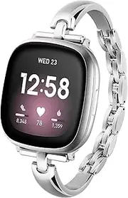 Silm Band Compatible with Fitbit Versa 4/Fitbit Sense 2 Band Cute Women, Bling Jewelry Metal Strap Replacement Compatible for Fitbit Sense/Versa 3 Women