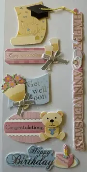 GIVING PHRASES Dimensional Sticker(6pc)Recollections•Good Luck•Get Well Soon•