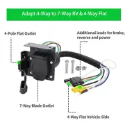 US 4-Way Flat to 7-Way Round Blade Trailer Wiring Plug RV Truck Trailer Bracket