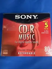 New Sealed Sony CD-R Audio Music 5 CDs Pack Recordable In Slim Jewel Cases