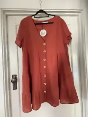 ASOS “Lara” Button Through Mini Dres. Size 16. Rust/Brick Colour. Lined