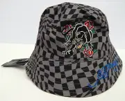 ED HARDY Panther Checkers Print UNISEX Bucket Hat REVERSIBLE NEW AUTHENTIC